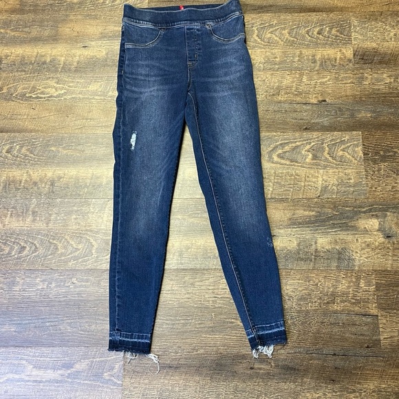 Spanx Distressed Denim Jeans Womens Small Blue Mid Rise Skinny Stretch Tummy - Picture 3 of 11